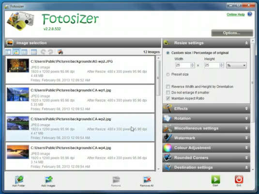 Imagem da tela do software FotoResizer